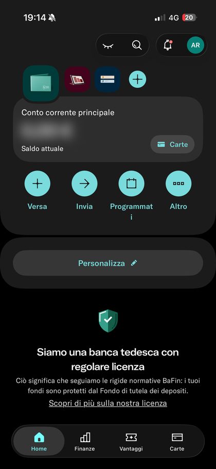 Conto corrente N26 nell'app