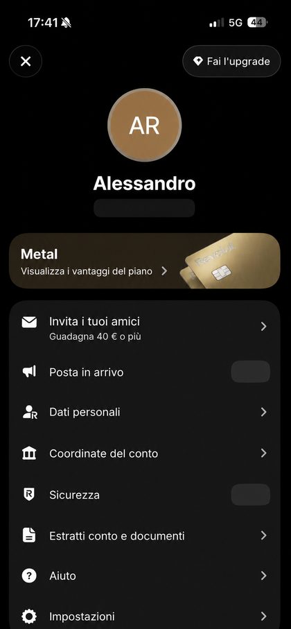 Piano Metal nell'app Revolut