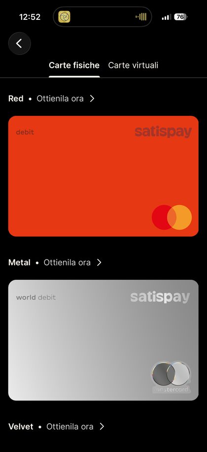 Carte Mastercard Satispay nell'app