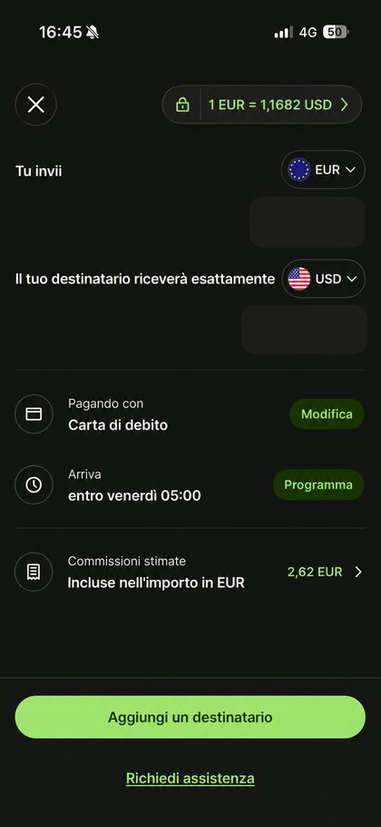 Cambio valuta in tempo reale nell'app Wise
