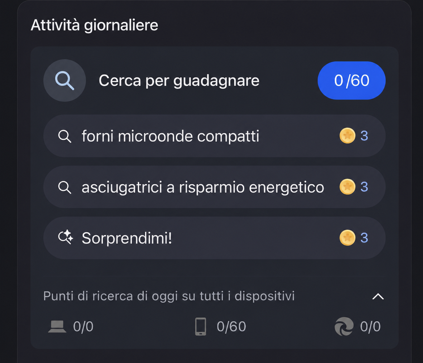 Ricerca da app, contatore 0/60 solo smartphone