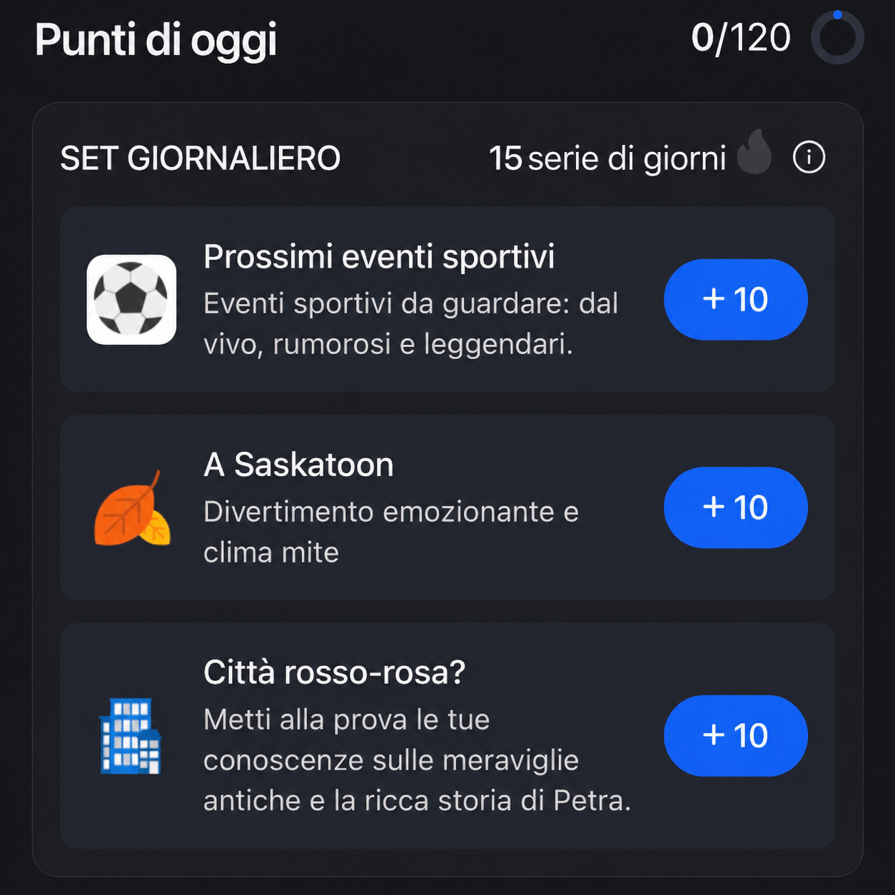 Set giornaliero Microsoft Rewards, contatore 0/120